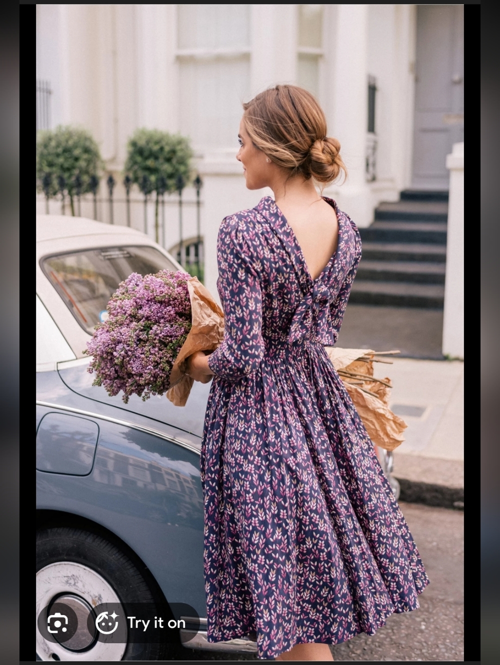 Gal Meets Glam Beth Purple Floral V-Back Midi Dress